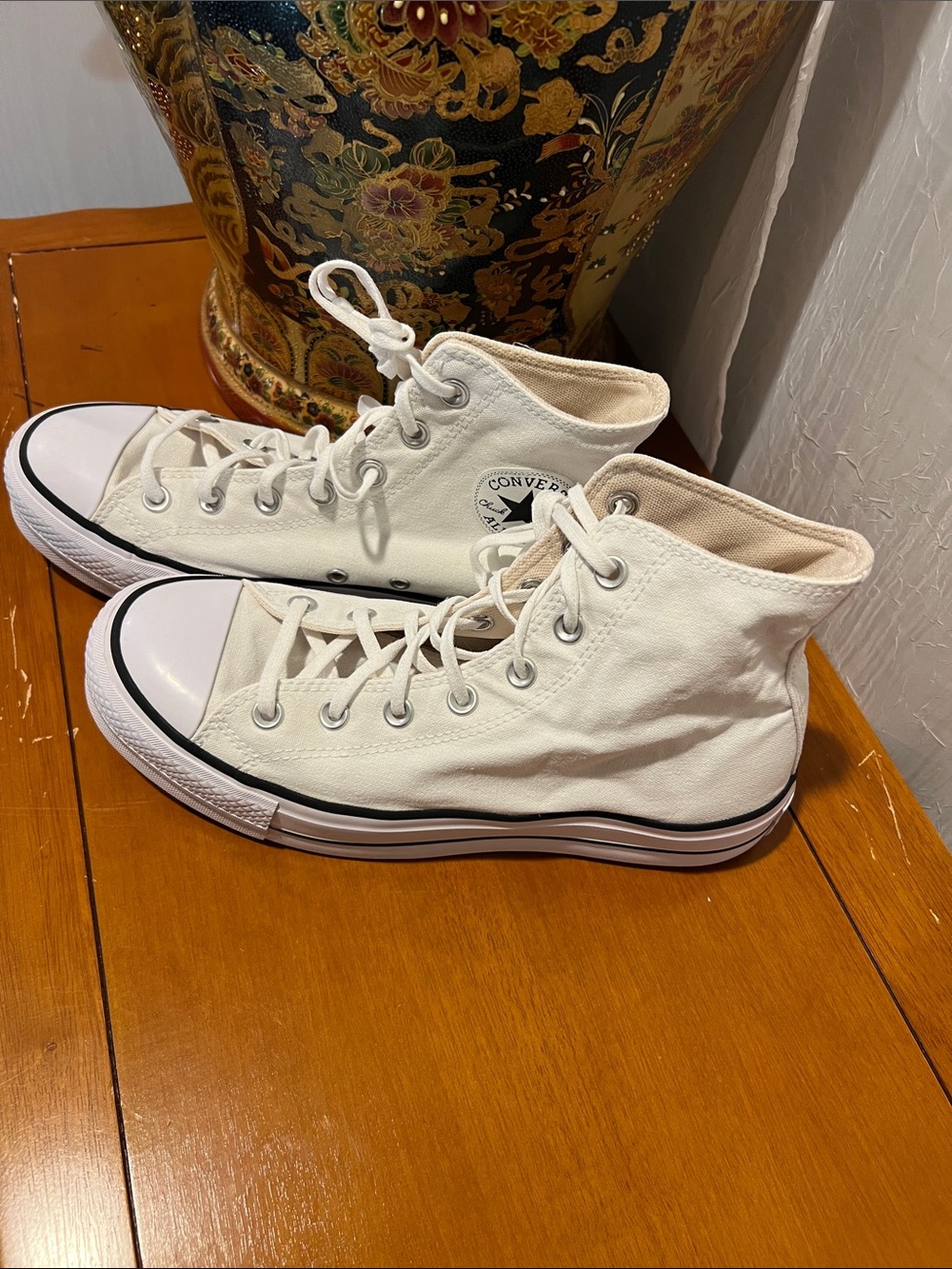 Converse High Top Canvas Sneakers - Off-White with Black Trim